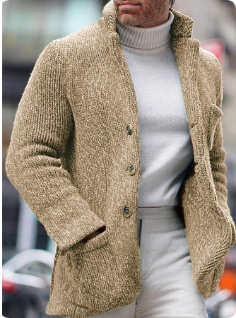 Autumn And Winter European And American Men's Knitted Cardigan Stand Collar Coat